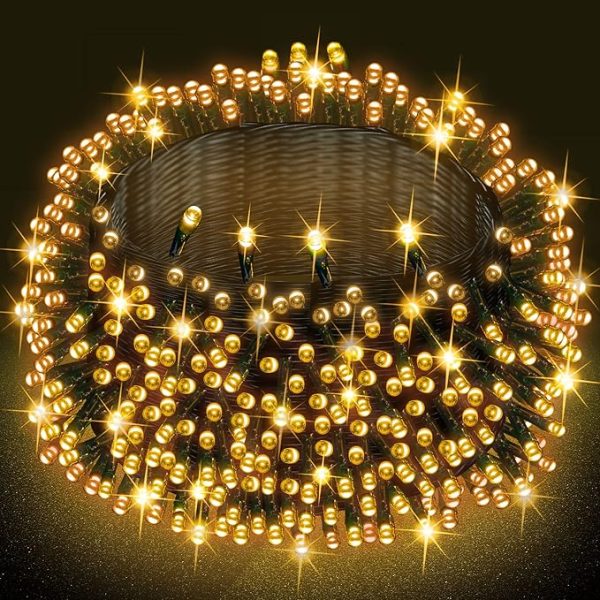 Dazzle Bright Warm White Christmas String Lights, 164ft 2000 LED Waterproof Green Wire Fairy Lights with 8 Modes