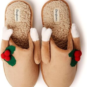 Dearfoams unisex-child Matching Family Holiday Christmas Reindeer & Turkey Scuff