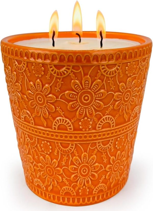 Delicate Orange Porcelain Aromatherapy Candle, Pumpkins Oils and Natural Soy Wax