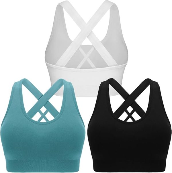 Double Couple Sports Bras for Women Padded High Impact Seamless Criss Cross Back