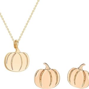 Dreuyet Pumpkin Earrings and Necklace Set for Women Dainty Cute Pumpkin Stud Earrings Pumpkin Necklace