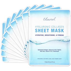 Ebanel 10 Pack Collagen Face Mask, Instant Brightening & Hydrating Face Sheet Mask with Aloe Vera