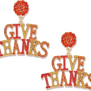 Fall Earrings Rhinestone Thanksgiving Earrings for Women Letter ‘GIVE THANKS