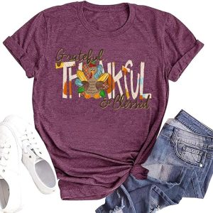 Fall T-Shirt for Women Halloween Pumpkin Shirt Thanksgiving Family Funny Turkey Graphic Shirts Casual Autumn Tee Tops.