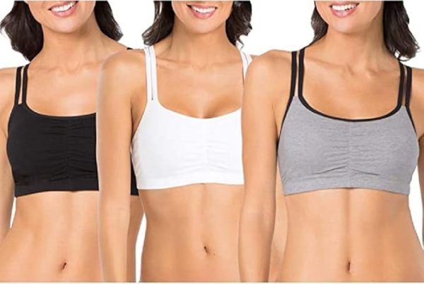 Fruit of the Loom Women's Spaghetti Strap Cotton Pull Over 3 Pack Sports Bra