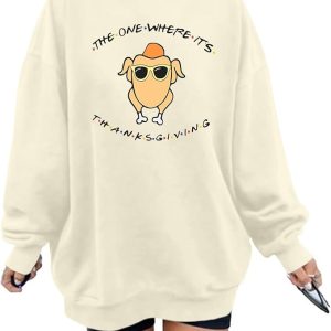 Funny Turkey Graphic Sweatshirts For Women Oversized Thanksgiving Sweatshirt Friendsgiving Long Sleeve Pullover Tops