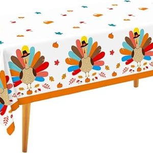 Gatherfun Turkey Thanksgiving Party Supplies - 3 Pack Disposable Plastic Tablecloth