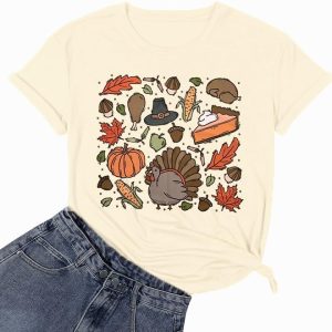 Gobble Gobble Thanksgiving T-Shirt Women Funny Turkey Graphic Print Shirts Thanksgiving Gift Fall Tee Top