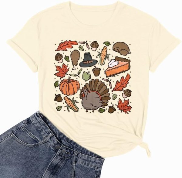 Gobble Gobble Thanksgiving T-Shirt Women Funny Turkey Graphic Print Shirts Thanksgiving Gift Fall Tee Top