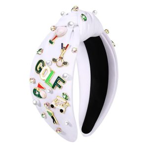 Golf Headbands for Women Golf Accessories Golf Ball Flag Bag Cart Club Headbands Jeweled