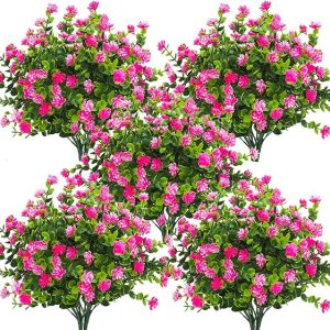 Grunyia 10 Bundles Artificial Fake Flowers, Faux Outdoor Plastic Plants UV Resistant Shrubs Outside Indoor Decorations