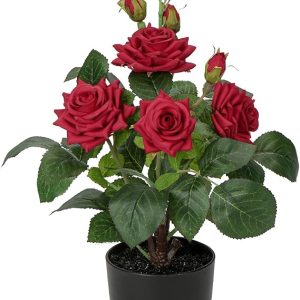 Hollyone Artificial Plants & Flowers in Vase Red Roses Artificial Flowers