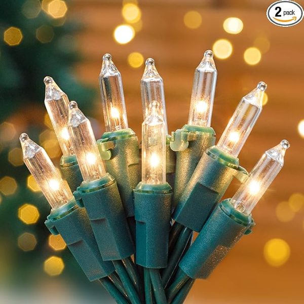 Hopolon Clear Christmas Lights Set 2PACK 50Count 13Feet Incandescent Bulb Mini String Lights for Indoor Christmas