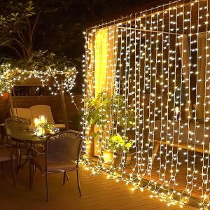 JMEXSUSS 300 LED Remote Control Christmas Curtain Lights, Plug in Fairy Curtain Lights Outdoor, Window Wall Hanging Curtain String Lights for Bedroom