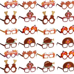 JOYIN 24 Pcs Thanksgiving Turkey Eyeglasses, Turkey Eyewear Frame Pumpkin Maple