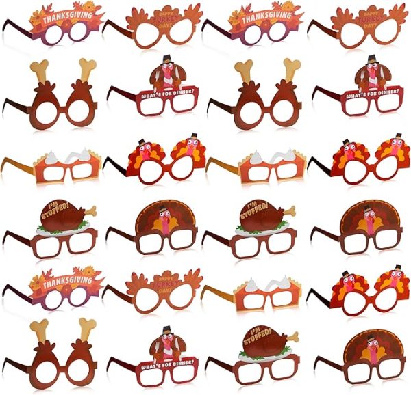 JOYIN 24 Pcs Thanksgiving Turkey Eyeglasses, Turkey Eyewear Frame Pumpkin Maple