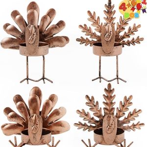 JOYIN 4 Pcs Thanksgiving Turkey Tea Light Candle Holders, Thanksgiving Centerpiece