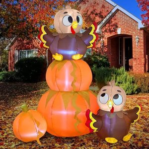 Joiedomi 6 FT Thanksgiving Inflatable Stacking Pumpkin Turkey with Built-in LEDs