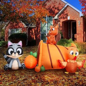 Joiedomi 7 FT Long Inflatable Woodland Animals with Cornucopia with Build-in LEDs, Blow Up Inflatables for Thanksgiving Party Indoor