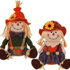 Juegoal 2 Pack Fall Tabletop Decorations Plush Scarecrows, Thanksgiving