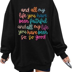 KIMSOONG Christian Sweatshirts for Women Worship Lyrics Letter Print Faith Jesus Shirts Oversized Bible Verse Shirt Tops