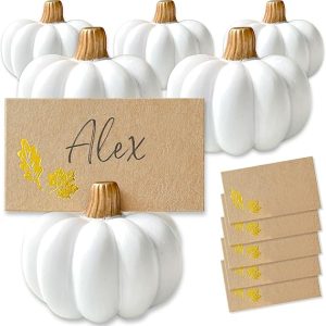 Kate Aspen Fall Decor Mini White Pumpkin Place Card Holder