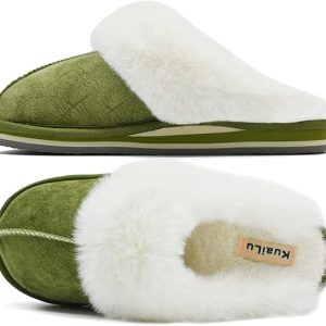 KuaiLu Womens Fluff Dual Memory Foam Slippers Ladies Cozy Arch Support