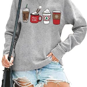 LAZYCHILD Christmas Shirts for Women Merry Christmas Tree Graphic Sweatshirt Xmas Heart Holiday Tops Tee