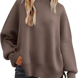 LILLUSORY Women's Oversized Batwing Sweaters 2024 Fall Outfits Crewneck Ribbed Knit Side Slit Trendy Pullover Tops