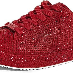 LUCKY STEP Platform Rhinestone Fashion Glitter Sneakers | Sparkly Bling Bedazzled Wedding Bridal Shiny Shoes for Women