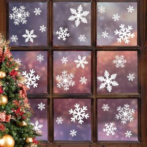 LUDILO 135Pcs Christmas Window Clings Snowflakes Window Decals Static Window Stickers for Christmas