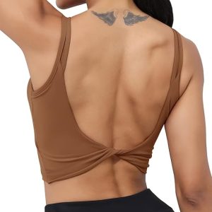 LUYAA Womens Workout Sports Bras Backless Padded Yoga Tank Tops Crop Twist Low Back Cami Bra for Gym