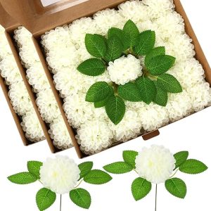 Lyrow 100 Pcs Artificial Wedding Dahlia Flowers Real Looking Foam Flowers with Stems Bulk Floral Arrangements