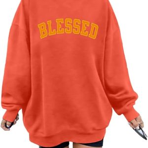 MNLYBABY Oversized Blessed Sweatshirt Women: Christian Shirt Blessed Chenille Pullover Fall Long Sleeve Tops