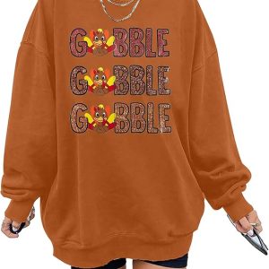 MNLYBABY Thanksgiving Gobble Sweatshirts Women: Turkey Gobble Oversized Pullover Family Thanksgiving Shirts Turkey Day Tops