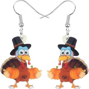 NEWEI Cute Acrylic Thanksgiving Turkey Chicken Earrings for Women Fall Pumpkin Accessories Charms Jewelry Gifts