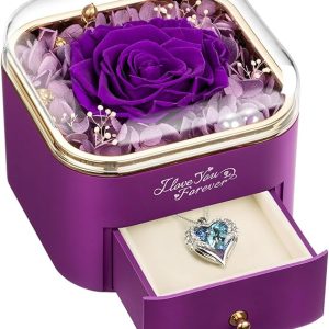 NEWNOVE Preserved Real Purple Rose, Forever Flowers Gifts for Mom Grandma Wife Girlfriend