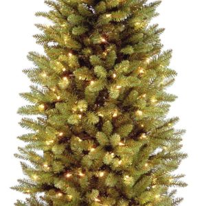 National Tree Company Artificial Pre-Lit Slim Christmas Tree, Green, Kingswood Fir, White Lights, Includes Stand, 6.5 Feet