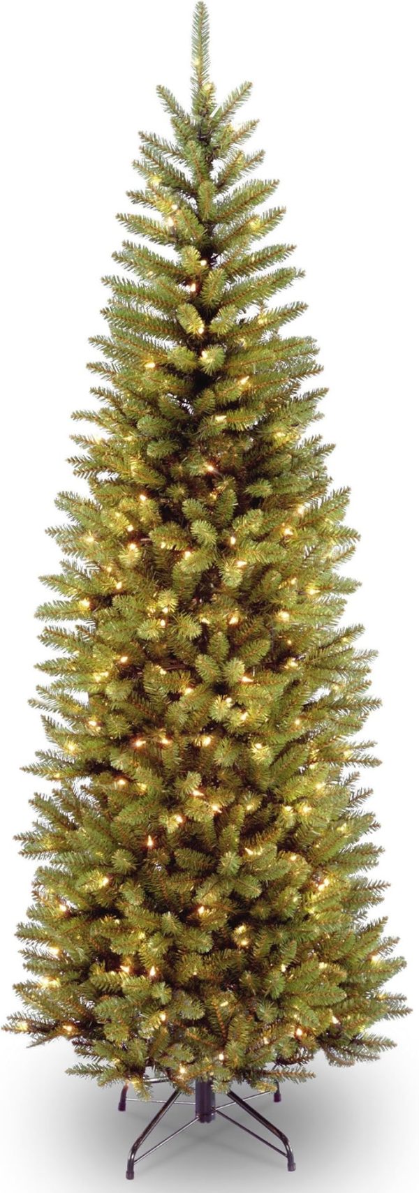 National Tree Company Artificial Pre-Lit Slim Christmas Tree, Green, Kingswood Fir, White Lights, Includes Stand, 6.5 Feet