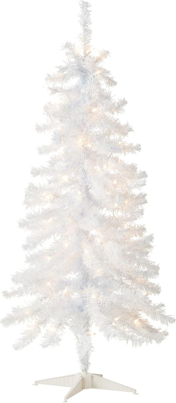 National Tree Company Pre-Lit Artificial Christmas Tree, White Tinsel, White Lights, Includes Stand, 4 feet