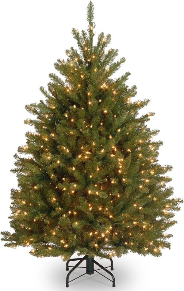 National Tree Company Pre-Lit Artificial Mini Christmas Tree, Green, Dunhill Fir, White Lights, Includes Stand, 4 Feet