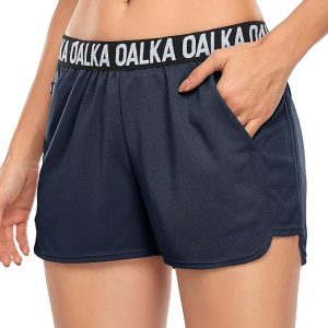 Oalka Women's Running Shorts Out Side Pockets Sports Athletic Workout Fittness Lightweight Gym Shorts