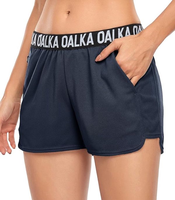 Oalka Women's Running Shorts Out Side Pockets Sports Athletic Workout Fittness Lightweight Gym Shorts