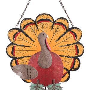 Ogrmar Thanksgiving Metal Turkey Sign Wall Hanging Decoration with bracket for Front Door Ornament