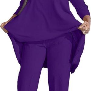 Plus Size 2 Piece Sets for Curvy Women Sexy Fall Long Sleeve Tops Wide Leg Pants Sets Sweatsuits Casual Tracksuits