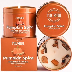 Pumpkin Spice - Cinnamon Soy Candles for Home Scented - for Fall Halloween Thanksgiving