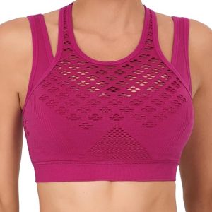 RUNNING GIRL Sports Bras for Women High Support,Seamless Ribbed Longline High Neck Sports Bra