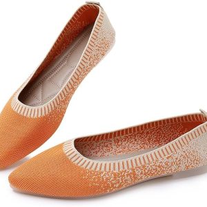 RVROVIC Women's Pointed Toe Knit Flats Shoes Slip on Ballet Flats Comfortable Dress Shoes for Women