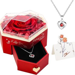 Real Preserved Rose and Necklace Gifts Set for Mom Wife Girlfriends