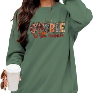 Ritatte Thanksgiving Sweatshirt Women Funny Gobble Turkey Graphic Pullover Fall Casual Long Sleeve Shirt Novelty Gift Tops